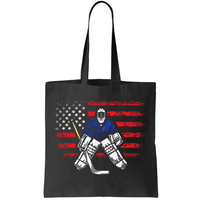 Hockey Goalie Gift USA Flag Hockey Stick Ice Hockey Tote Bag