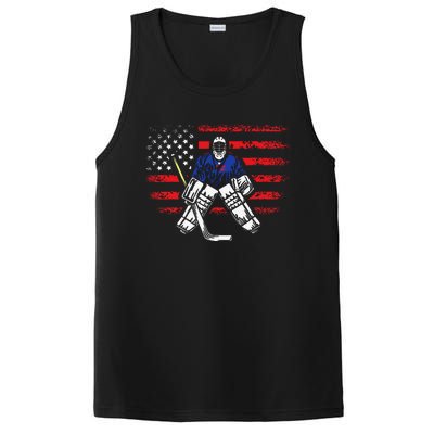 Hockey Goalie Gift USA Flag Hockey Stick Ice Hockey PosiCharge Competitor Tank