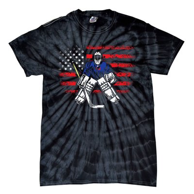 Hockey Goalie Gift USA Flag Hockey Stick Ice Hockey Tie-Dye T-Shirt