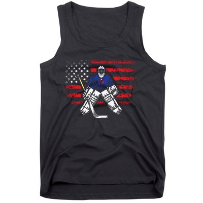 Hockey Goalie Gift USA Flag Hockey Stick Ice Hockey Tank Top