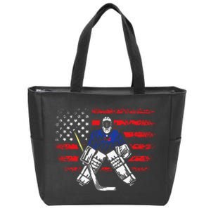 Hockey Goalie Gift USA Flag Hockey Stick Ice Hockey Zip Tote Bag