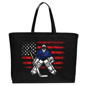 Hockey Goalie Gift USA Flag Hockey Stick Ice Hockey Cotton Canvas Jumbo Tote