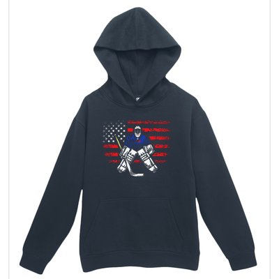 Hockey Goalie Gift USA Flag Hockey Stick Ice Hockey Urban Pullover Hoodie