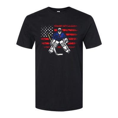 Hockey Goalie Gift USA Flag Hockey Stick Ice Hockey Softstyle CVC T-Shirt