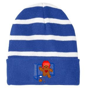 Hockey Goalie Gingerbread Christmas Xmas Holidays Gift Gift Striped Beanie with Solid Band