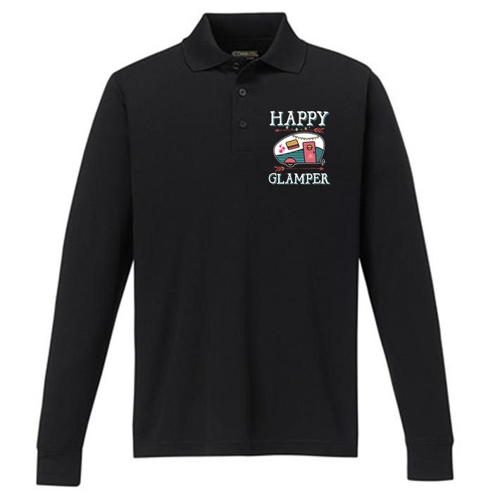 Happy Glamper Gift Outdoor Glamping Camping Men Women Gift Performance Long Sleeve Polo