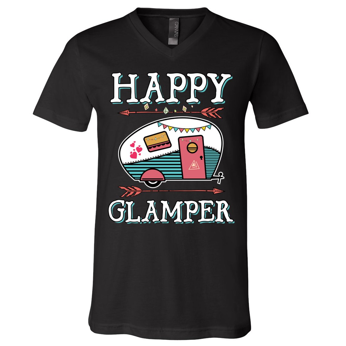 Happy Glamper Gift Outdoor Glamping Camping Men Women Gift V-Neck T-Shirt