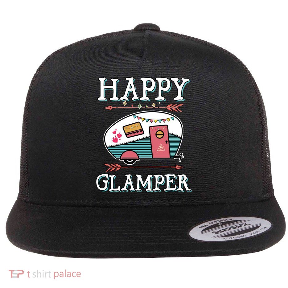 Happy Glamper Gift Outdoor Glamping Camping Men Women Gift Flat Bill Trucker Hat