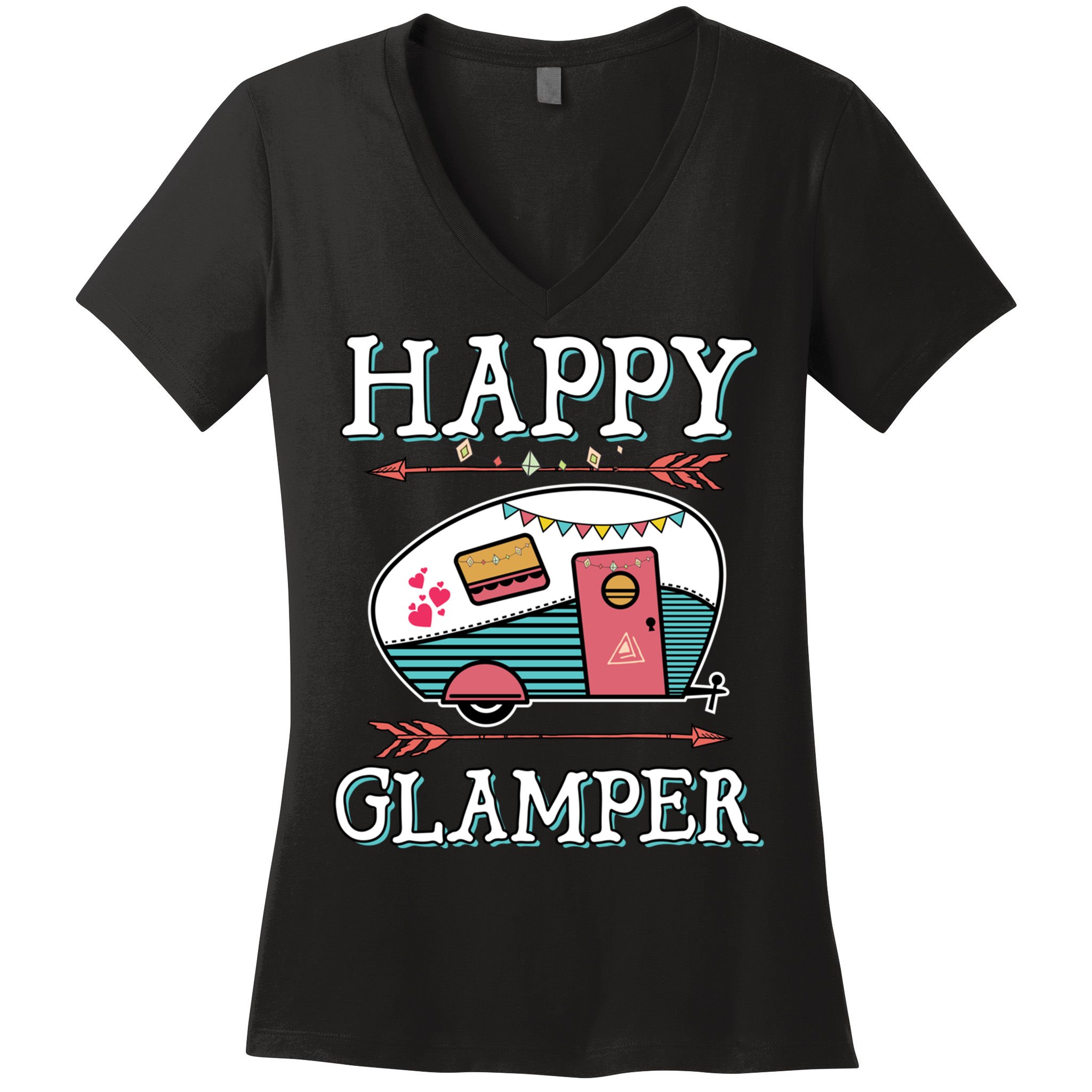 Happy Glamper Gift Outdoor Glamping Camping Men Women Gift Women's V-Neck T-Shirt