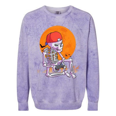 Halloween Gamer Gaming Skeleton Colorblast Crewneck Sweatshirt