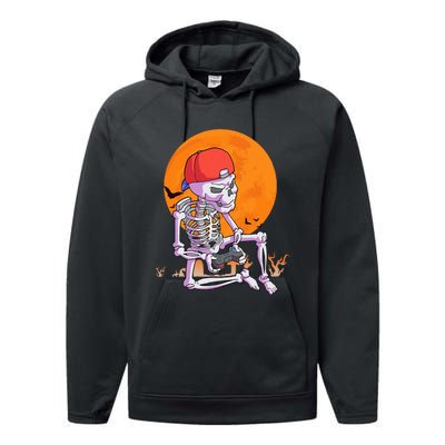 Halloween Gamer Gaming Skeleton Performance Fleece Hoodie