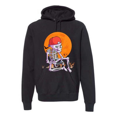 Halloween Gamer Gaming Skeleton Premium Hoodie