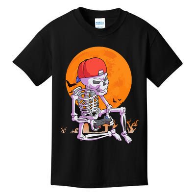 Halloween Gamer Gaming Skeleton Kids T-Shirt