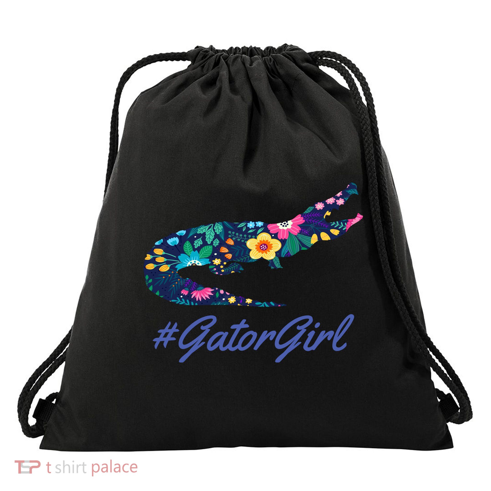 Hashtag Gator Girl Floral Drawstring Bag