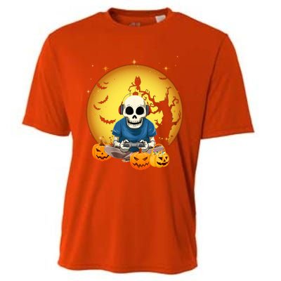 Halloween Gift Gamer Gaming Skeleton Gift Cool Gift Cooling Performance Crew T-Shirt