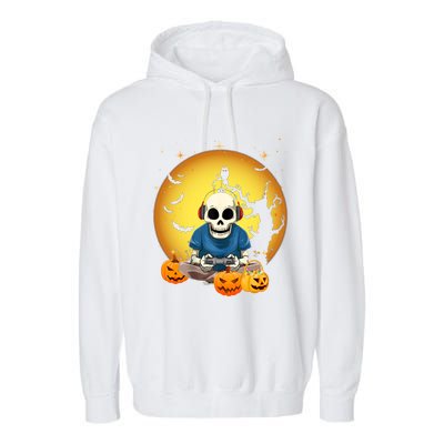 Halloween Gift Gamer Gaming Skeleton Gift Cool Gift Garment-Dyed Fleece Hoodie