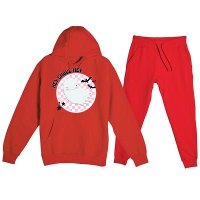 Hey Ghouls Gang Groovy Hey Boo Boo Crew Halloween Retro Cool Gift Premium Hooded Sweatsuit Set