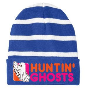 Hunting Ghosts Ghost Hunter Paranormal Activity Halloween Striped Beanie with Solid Band