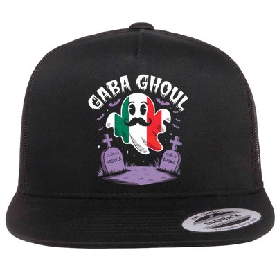 Halloween Graveyard Gaba Ghoul Ghost Funny Italian Gabagool Flat Bill Trucker Hat