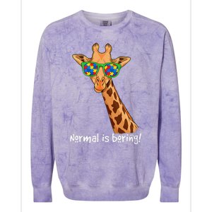 Hipster Giraffe Glasses Normal is Boring Autism Awareness Colorblast Crewneck Sweatshirt