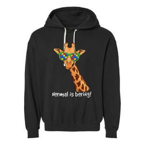 Hipster Giraffe Glasses Normal is Boring Autism Awareness Garment-Dyed Fleece Hoodie