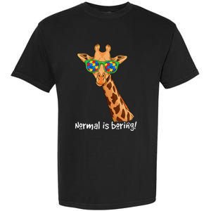 Hipster Giraffe Glasses Normal is Boring Autism Awareness Garment-Dyed Heavyweight T-Shirt