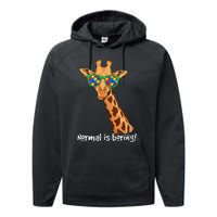 Hipster Giraffe Glasses Normal is Boring Autism Awareness Performance Fleece Hoodie