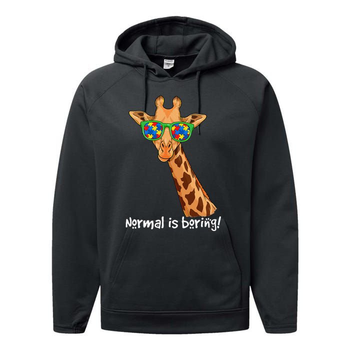 Hipster Giraffe Glasses Normal is Boring Autism Awareness Performance Fleece Hoodie