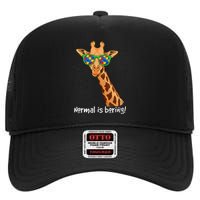 Hipster Giraffe Glasses Normal is Boring Autism Awareness High Crown Mesh Back Trucker Hat