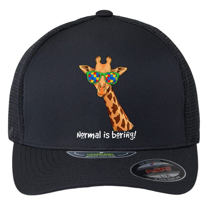 Hipster Giraffe Glasses Normal is Boring Autism Awareness Flexfit Unipanel Trucker Cap