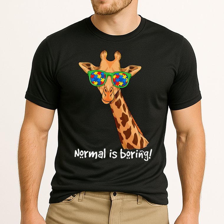 Hipster Giraffe Glasses Normal is Boring Autism Awareness Performance Shirt