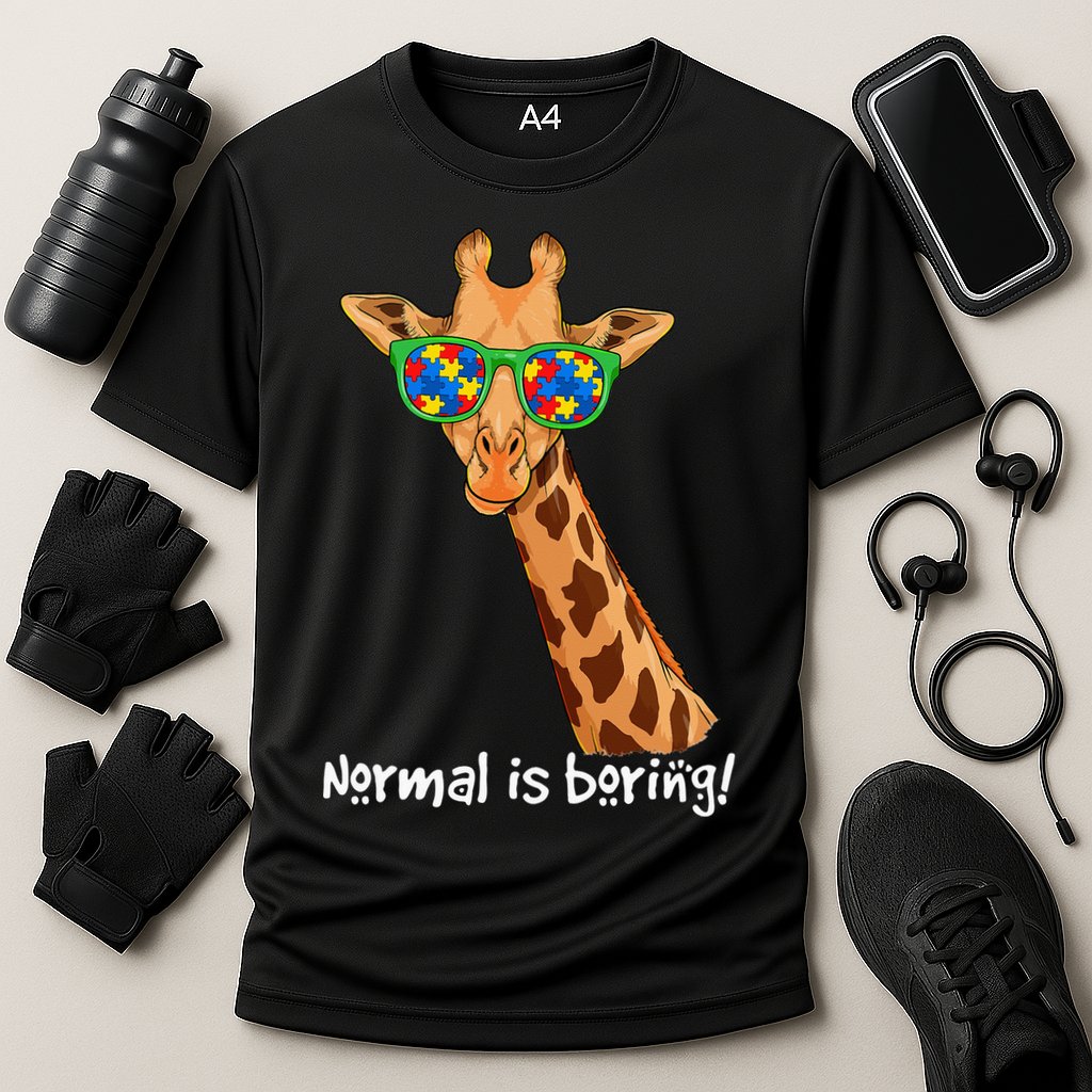 Hipster Giraffe Glasses Normal is Boring Autism Awareness Performance Shirt