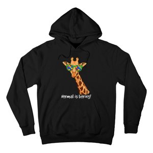 Hipster Giraffe Glasses Normal is Boring Autism Awareness Hoodie