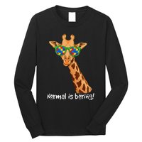 Hipster Giraffe Glasses Normal is Boring Autism Awareness Long Sleeve Shirt