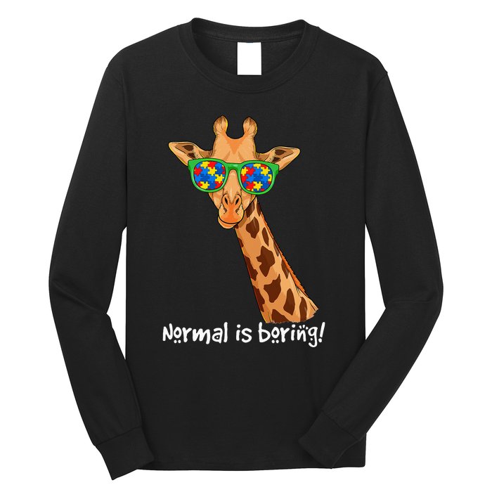 Hipster Giraffe Glasses Normal is Boring Autism Awareness Long Sleeve Shirt