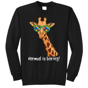 Hipster Giraffe Glasses Normal is Boring Autism Awareness Sweatshirt