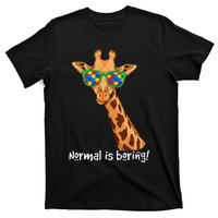 Hipster Giraffe Glasses Normal is Boring Autism Awareness T-Shirt