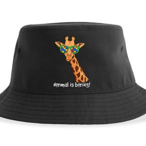 Hipster Giraffe Glasses Normal is Boring Autism Awareness Sustainable Bucket Hat