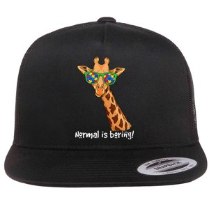 Hipster Giraffe Glasses Normal is Boring Autism Awareness Flat Bill Trucker Hat