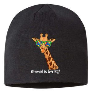 Hipster Giraffe Glasses Normal is Boring Autism Awareness Sustainable Beanie