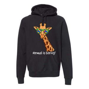 Hipster Giraffe Glasses Normal is Boring Autism Awareness Premium Hoodie