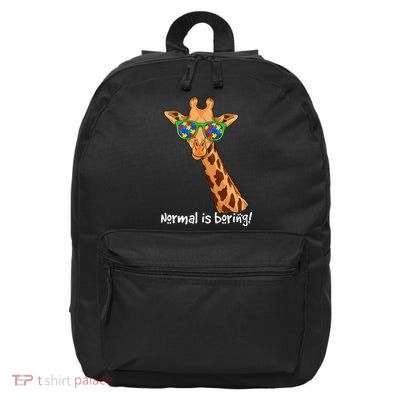 Hipster Giraffe Glasses Normal is Boring Autism Awareness 16 in Basic Backpack