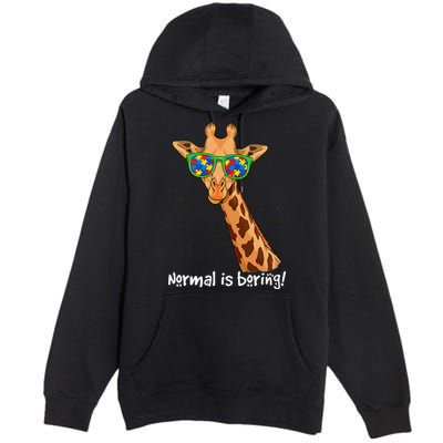 Hipster Giraffe Glasses Normal is Boring Autism Awareness Premium Pullover Hoodie