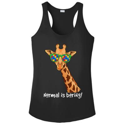 Hipster Giraffe Glasses Normal is Boring Autism Awareness Ladies PosiCharge Competitor Racerback Tank