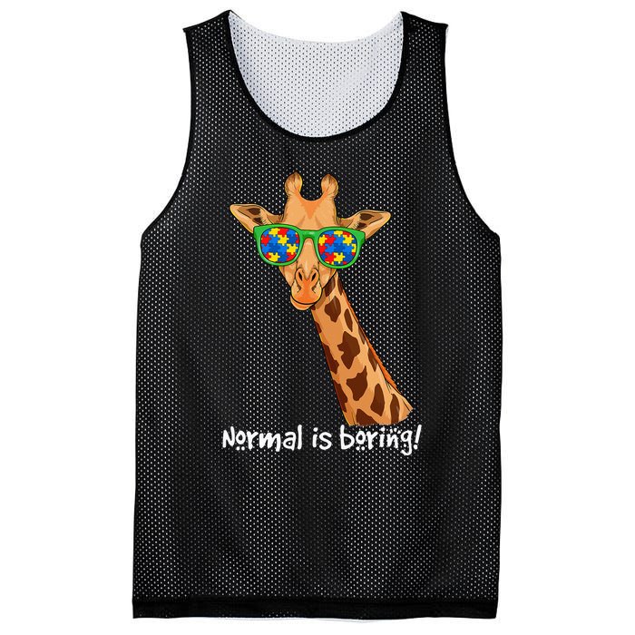 Hipster Giraffe Glasses Normal is Boring Autism Awareness Mesh Reversible Basketball Jersey Tank