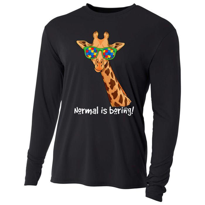 Hipster Giraffe Glasses Normal is Boring Autism Awareness Cooling Performance Long Sleeve Crew