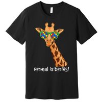 Hipster Giraffe Glasses Normal is Boring Autism Awareness Premium T-Shirt