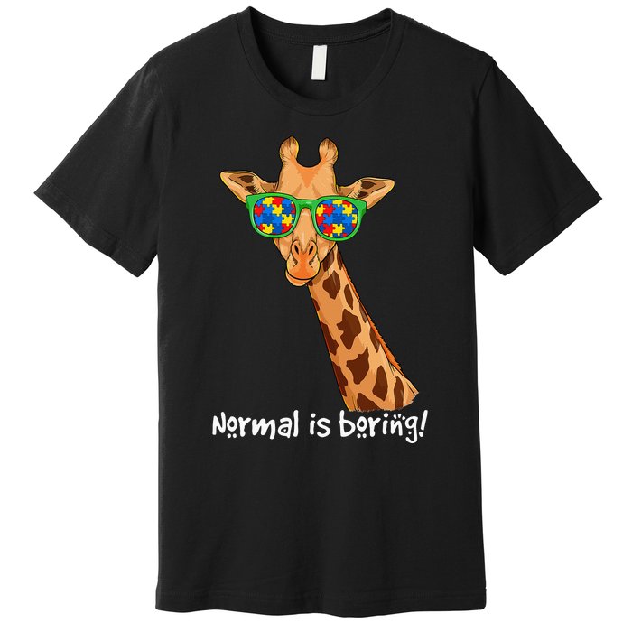 Hipster Giraffe Glasses Normal is Boring Autism Awareness Premium T-Shirt