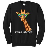 Hipster Giraffe Glasses Normal is Boring Autism Awareness Tall Sweatshirt