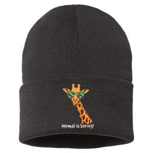 Hipster Giraffe Glasses Normal is Boring Autism Awareness Sustainable Knit Beanie